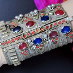 Vintage Afghan Bracelet- Tall Old Ornate Kuchi Bracelets - Handmade Tribal Dance Jewelry