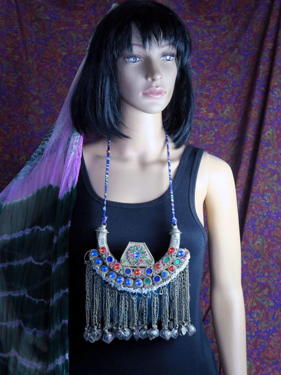 Huge Vintage Afghan Kuchi Crescent Pendant - Handmade Tribal Jewelry