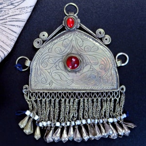VINTAGE HAZARA PENDANT - Ornate Old Afghan Pendant on Necklace Cord - Tribal Jewelry from Central Asia