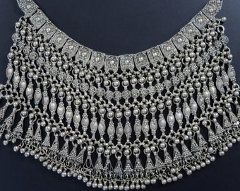 Huge Antique Yemeni Necklace - Large Handmade Labbe Darur Necklace - Collectible Old Bedouin Tribal Jewelry from Yemen