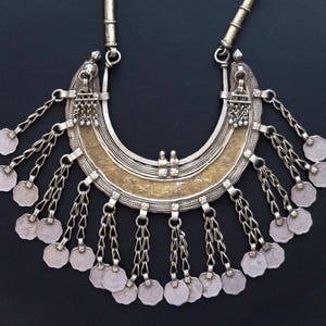 Vintage Banjara Necklace with large Crescent Pendant and Old Coins - Handmade Tribal Jewelry from the Thar Desert of Northern India