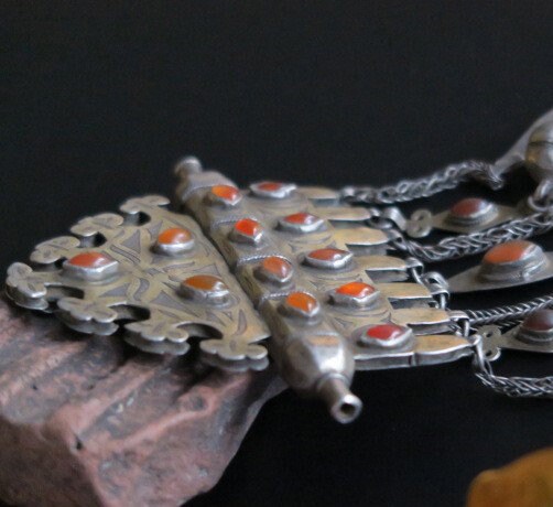 ANTIQUE TURKMEN JEWELLERY - Very Old Silver Tumar-pendant With