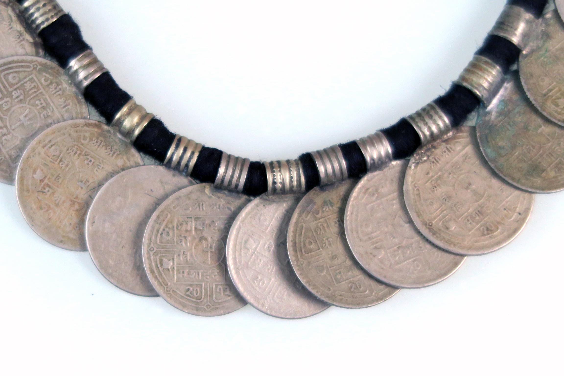 古典 Nepali Vintage Coin 1970's From Coins Paisa With Necklace とんぼ玉