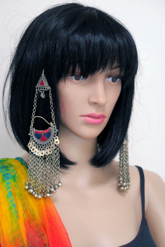 Afghani earrings with hair chain outlet