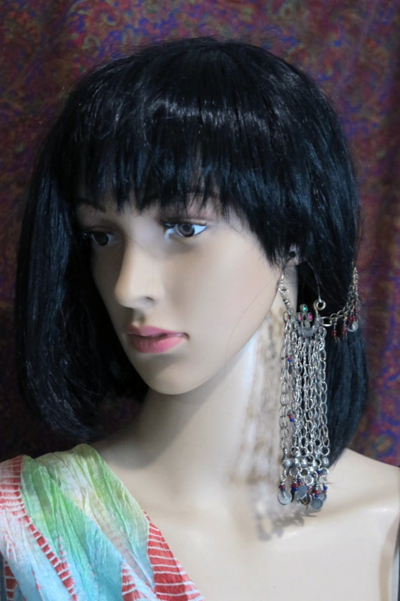 PAIR of AFGHAN EARRINGS with Hair Chains and Hook… - image 4