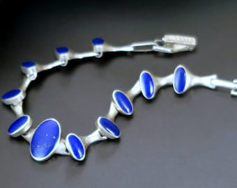 LAPIS and SILVER BRACELET with Afghan Lapis Lazuli and Sterling Silver - Handcrafted in Central Asia