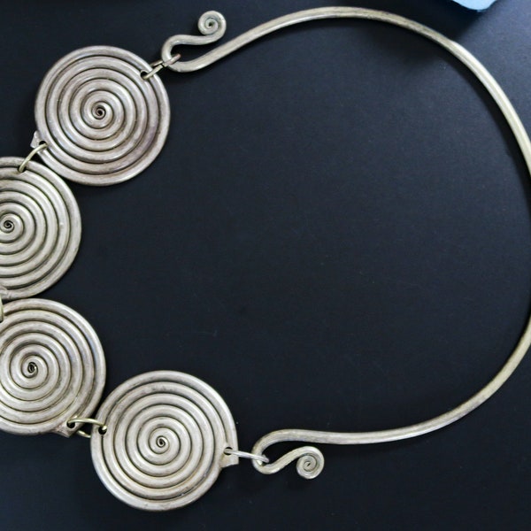 VINTAGE HMONG NECKLACE - Unusual Torc of Repeating Coils from the Miao Hill Tribes - Handcrafted Tribal Jewellery