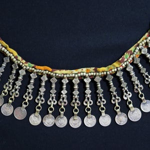 VINTAGE AFGHAN NECKLACE - Traditional Kuchi Choker Necklace with Traditional Coin-Dangles - For Very Slender Neck at 13 Inches