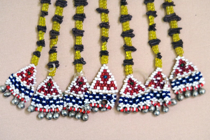 Large Old Afghan Beaded Triangular Tassel-Panel with Clove LONG BEADED PANEL Handcrafted in Central Asia