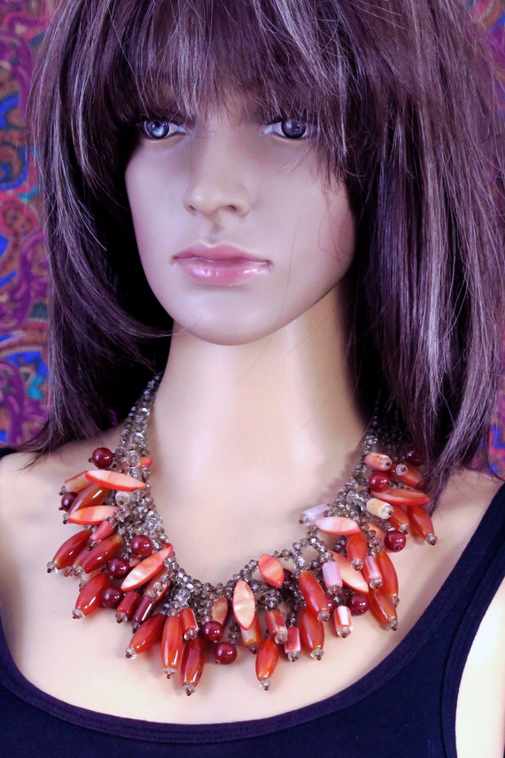 LARGE DESIGNER NECKLACE - Vintage Choker with Sem… - image 3