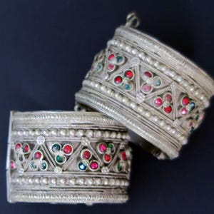 RESERVED: PAIR of Kuchi Bracelets - 2 Vintage Afghan Beaded Bracelets - Price Includes Both - Handmade Tribal Jewellery - 6.75 Inch Wrists