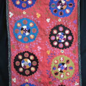 OLD TURKMEN EMBROIDERY - Large Handcrafted Vintage Tribal Textile from Turkmenistan - Collectible - Large Size 72.5x40 Inches