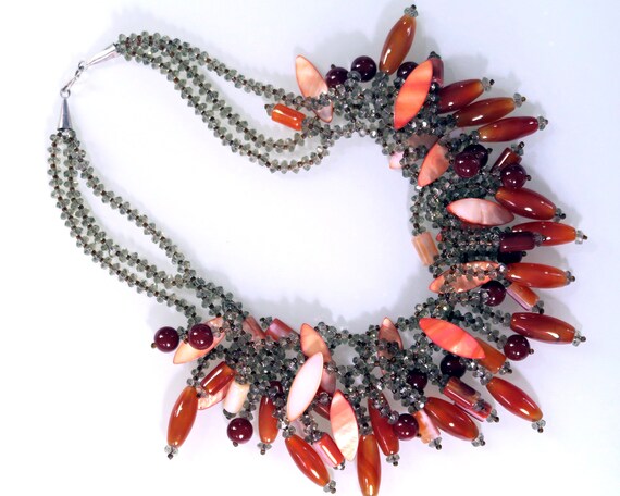 LARGE DESIGNER NECKLACE - Vintage Choker with Sem… - image 1