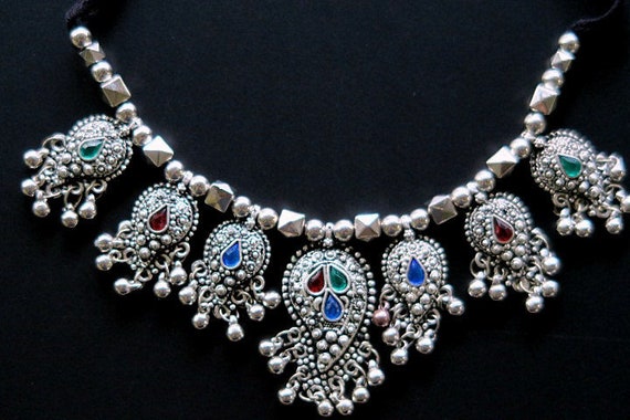 Silver Indian Tribal Boteh Necklace Silver Indian Tribal Boteh Necklace