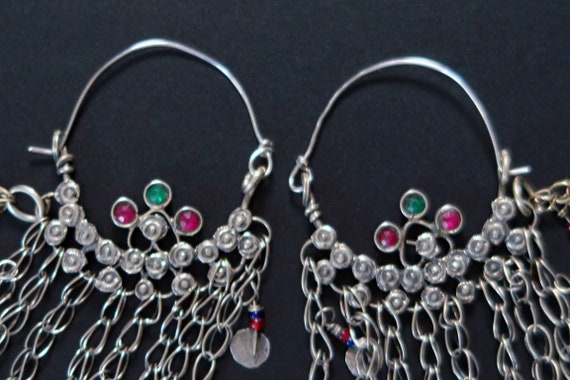 PAIR of AFGHAN EARRINGS with Hair Chains and Hook… - image 7