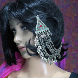 PAIR of HAIR PENDANTS - 2 Long Vintage Afghan Hair-Pendants with Chains and Charms - Handcrafted Tribal Jewelry from Kashmir