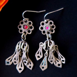 KASHMIRI JHUMKI EARRINGS - Traditional Vintage Bell-Cap Dangle Earrings with Old Charms from Central Asia