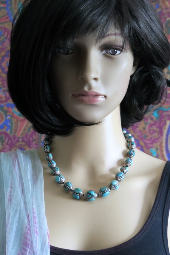 OLD TURQUOISE JEWELRY - Graduated Necklace with O… - image 2