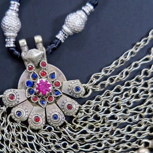 VINTAGE KUCHI PENDANT on Simple Black Cord with Recent Accent Beads - Handcrafted