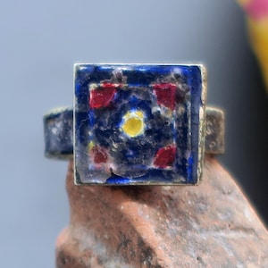 COLLECTIBLE OLD MULTAN Ring - Traditional Blue Enamel Ring  - Handmade Tribal Jewelry Ring from South Punjab in Central Asia