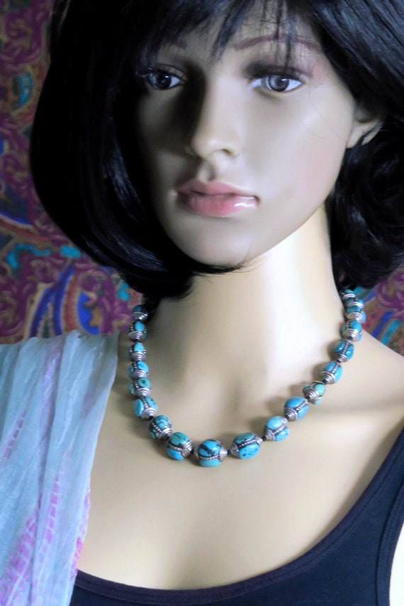 OLD TURQUOISE JEWELRY - Graduated Necklace with O… - image 9