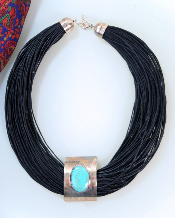 TURQUOISE and SILVER NECKLACE - Multi-strand Chok… - image 3