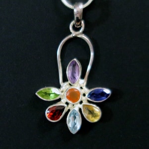 7 CHAKRA SILVER PENDANT - Handcrafted Sterling Silver Pendant with Seven Chakra Crystal Colors