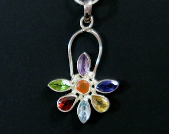 7 CHAKRA SILVER PENDANT - Handcrafted Sterling Silver Pendant with Seven Chakra Crystal Colors