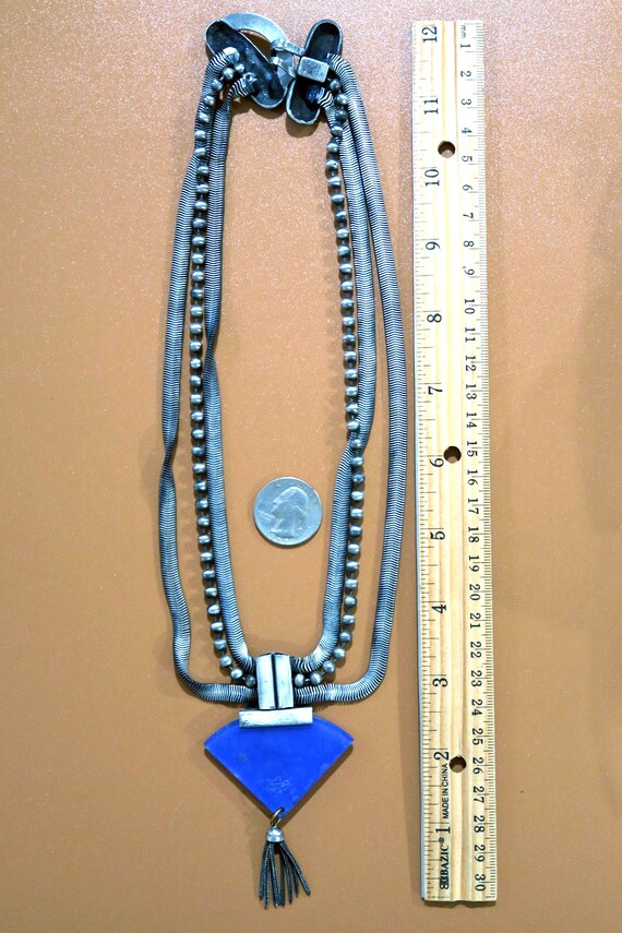 UNUSUAL VINTAGE NECKLACE with Large Blue Pendant … - image 9