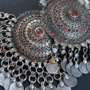 Includes 2 VINTAGE KASHMIR PENDANTS- Pair of Extra Large Old Kashef (Warsta) Pendants - Old Tribal Jewelry from Kashmir
