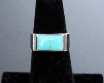 SILVER and TURQUOISE RING  with Rectangular Stone - Handcrafted