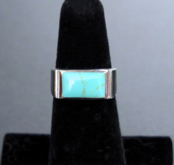 SILVER and TURQUOISE RING  with Rectangular Stone… - image 2