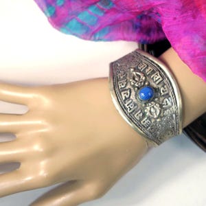 Vintage Tibetan Cuff Bracelet - Sturdy Brass with Lapis Lazuli - Handmade Traditional Bracelet from Nepal