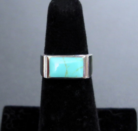SILVER and TURQUOISE RING  with Rectangular Stone… - image 9