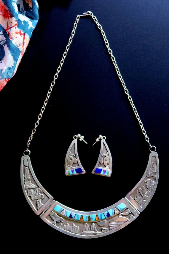 Detailed Vintage Native American Navajo Sotryteller Sterling Silver Necklace Detailed Vintage Native American Navajo Sotryteller Sterling Silver Necklace