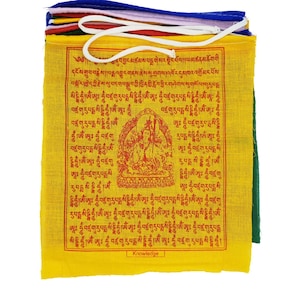 Tibetan Prayer Flags Deities Mantra Knowledge Prosperity Peace Purification Compassion Wood Block Print Cotton Medium Large