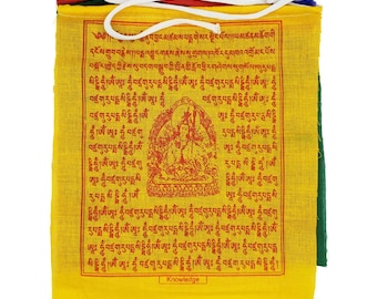 Tibetan Prayer Flags Deities Mantra Knowledge Prosperity Peace Purification Compassion Wood Block Print Cotton Medium Large