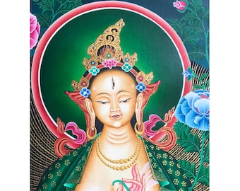 Meisterwerk weiße Tara Göttin Tibetische Thangka Barmherzigkeit Weisheit Gnade Reinheit buddhistische Malerei Wandbehang Leinwand Kunst Wohnkultur