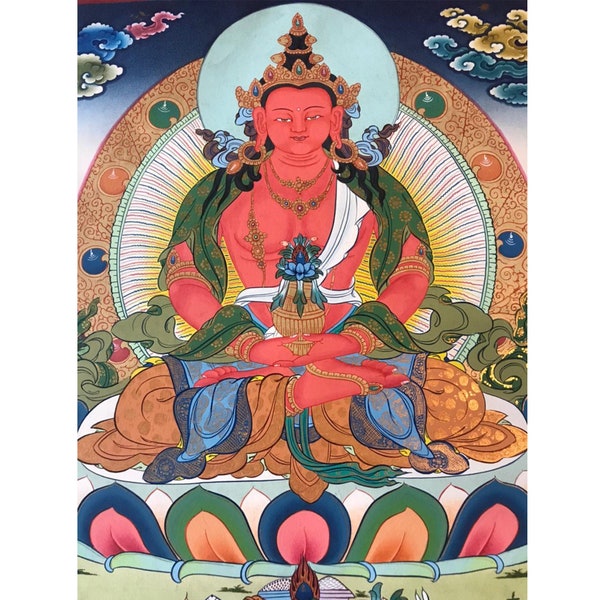 Amitabha Dhyani Buddha Infinite Light Infinite Life Thangka Painting Wall Hanging Art Home Decor Hand Painted Spiritual Canvas Art Unframed