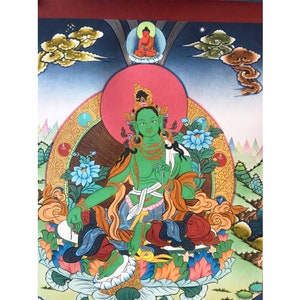 Green Tara Shyama Tara Sgrol-ljang Goddess Compassion Thangka Painting Wall Hanging Home Decor Hand Painted Spiritual Canvas Art Unframed
