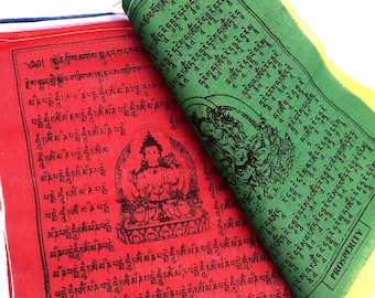 Tibetische Gebetsfahnen Gottheiten Mantra Medizin Buddha Amitabha Buddha Tara Wind Pferd Holzschnitt Holz Block Print Medium Large