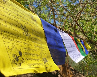 Wind Horse Tibetan Prayer Flags Lung Ta Outdoor Nature Wood Block Print Handmade Medium Large