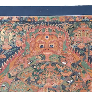 Vintage Wheel of Life Thangka, Bhavachakra, Tibetan Thangka Painting, Thangka Art, Wall Hanging Art, Buddhist Art, Gold, Master Artist