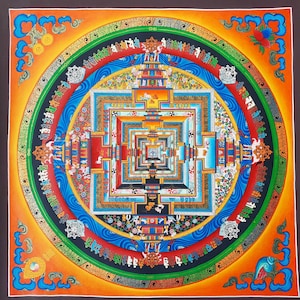 Wheel of Time, Kalachakra Mandala, Tibetan Thangka Painting, Meditation Decor, Yoga Art, Wall Art Canvas, Hand Painted, Buddhist Art, Gold