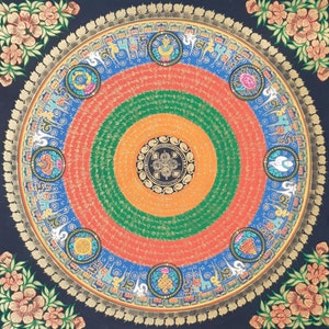Om Mani Padme Hum Mantra, Asthamangala, Mandala, tibetische Thangka Malerei, buddhistische Kunst, Meditation Dekor, Wandbehang Kunst, Gold, ungerahmt