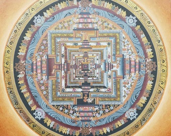 Rad der Zeit, Kalachakra Mandala, tibetische Thangka Malerei, Yoga, Meditation Dekor, Wand Kunst Leinwand, handgemalt, buddhistische Kunst, 24K Gold