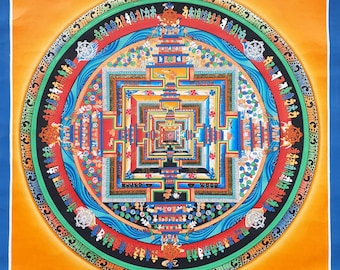 Rad der Zeit, Kalachakra Mandala, tibetische Thangka Malerei, Yoga, Meditation Dekor, Wand Kunst Leinwand, handbemalt, buddhistische Kunst, 24K Gold