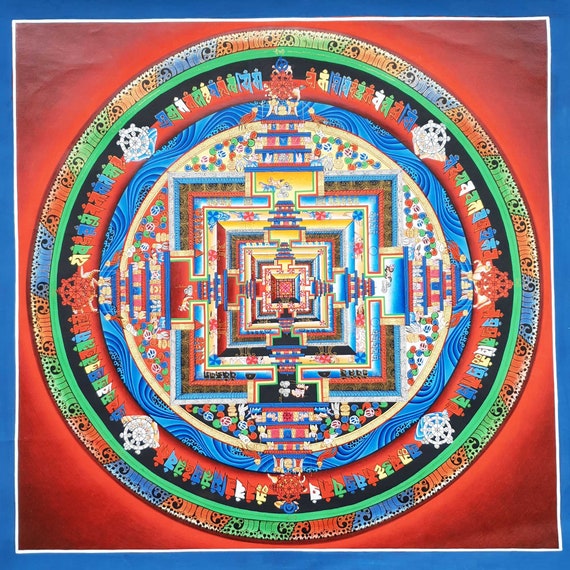 Kalachakra Mandala, Wheel of Time, Tibetan Thangka Painting, Yoga, Meditation Decor, Wall Art Canvas, Hand Painted, Buddhist Art, 24K Gold