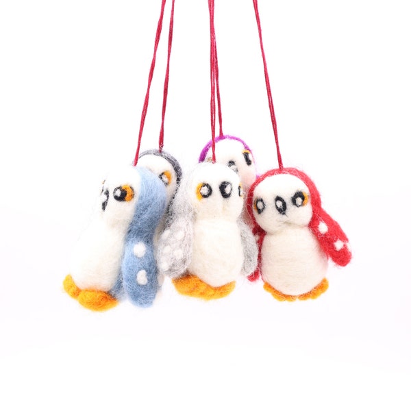 Felt Owl Set of 5 Needle Felted Mini Owl Hanging Charm Ornaments Decor