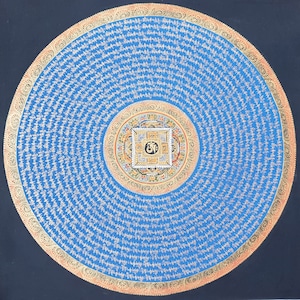 Om Mani Padme Hum Mantra, Mandala, tibetische Thangka Malerei, buddhistische Kunst, Meditation Dekor, Wandbehang Kunst, handgemalt, Gold, ungerahmt